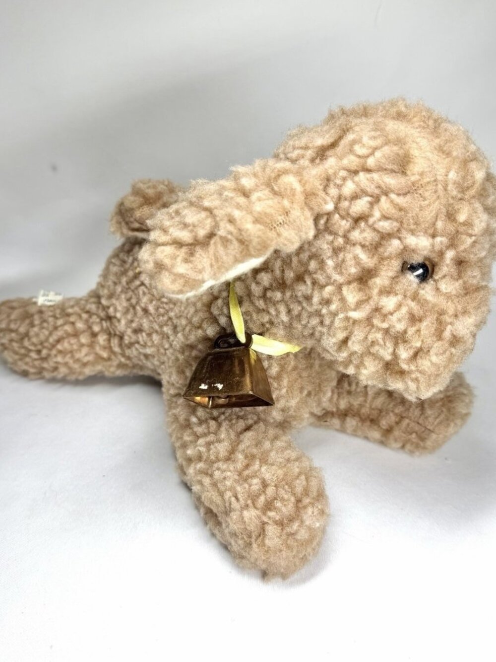 Vintage Eden Lamb Brown Plush Toy 9" Stuffed Animal Cow Bell Yellow Ribbon Sheep